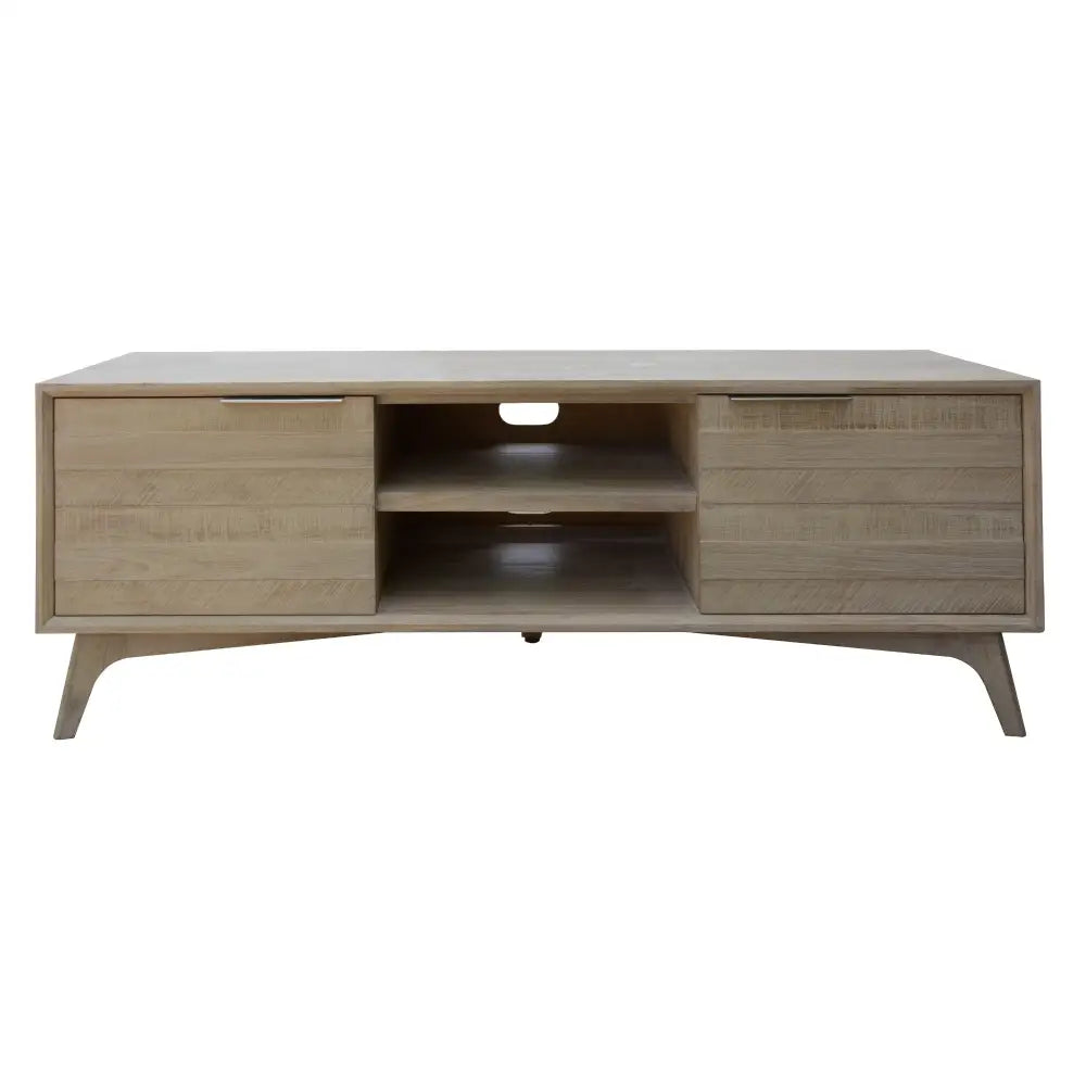 Tyler 166cm ETU Entertainment TV Unit 2 Door Solid Acacia Timber Brushed Smoke - Furniture > Living Room