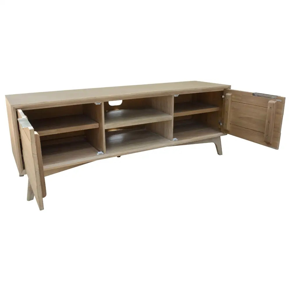 Tyler 166cm ETU Entertainment TV Unit 2 Door Solid Acacia Timber Brushed Smoke - Furniture > Living Room