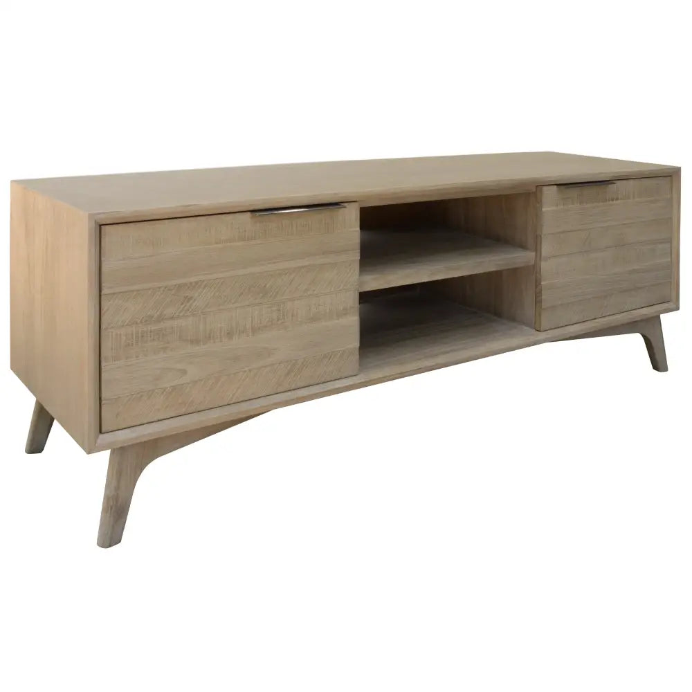Tyler 166cm ETU Entertainment TV Unit 2 Door Solid Acacia Timber Brushed Smoke - Furniture > Living Room