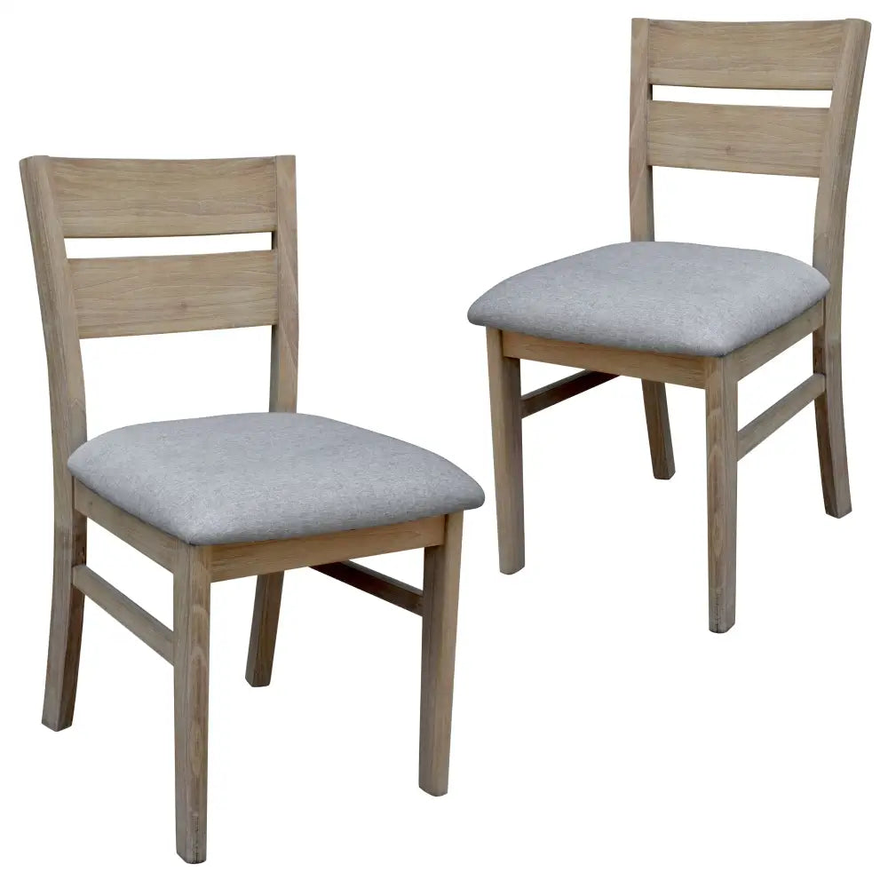 Tyler 2pc Set Dining Chair Fabric Seat Solid Acacia Timber Wood Brushed Smoke - Furniture > Dining