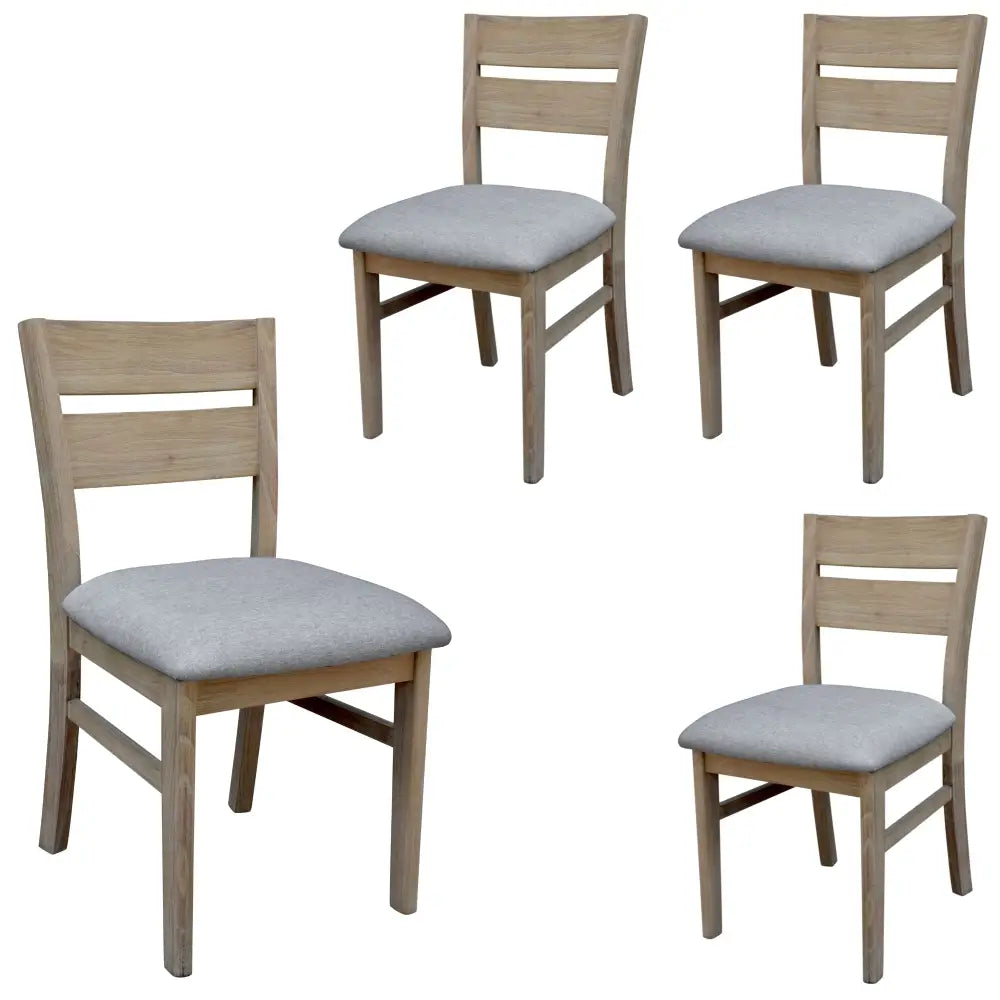 Tyler 4pc Set Dining Chair Fabric Seat Solid Acacia Timber Wood Brushed Smoke - Furniture > Dining