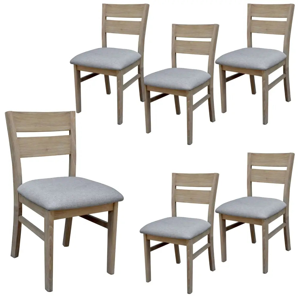 Tyler 6pc Set Dining Chair Fabric Seat Solid Acacia Timber Wood Brushed Smoke - Furniture > Dining