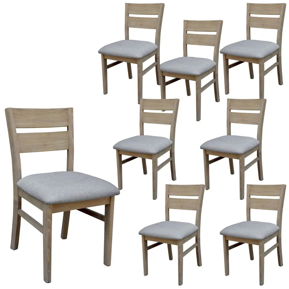 Tyler 8pc Set Dining Chair Fabric Seat Solid Acacia Timber Wood Brushed Smoke - Furniture > Dining