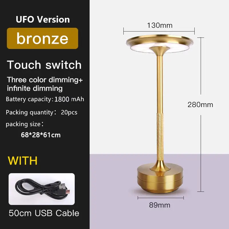 UFO Version LED Desk Lamp - Gold Touch Switch with Dimming and USB Cable - Home & Garden > Lighting > Table Lamps