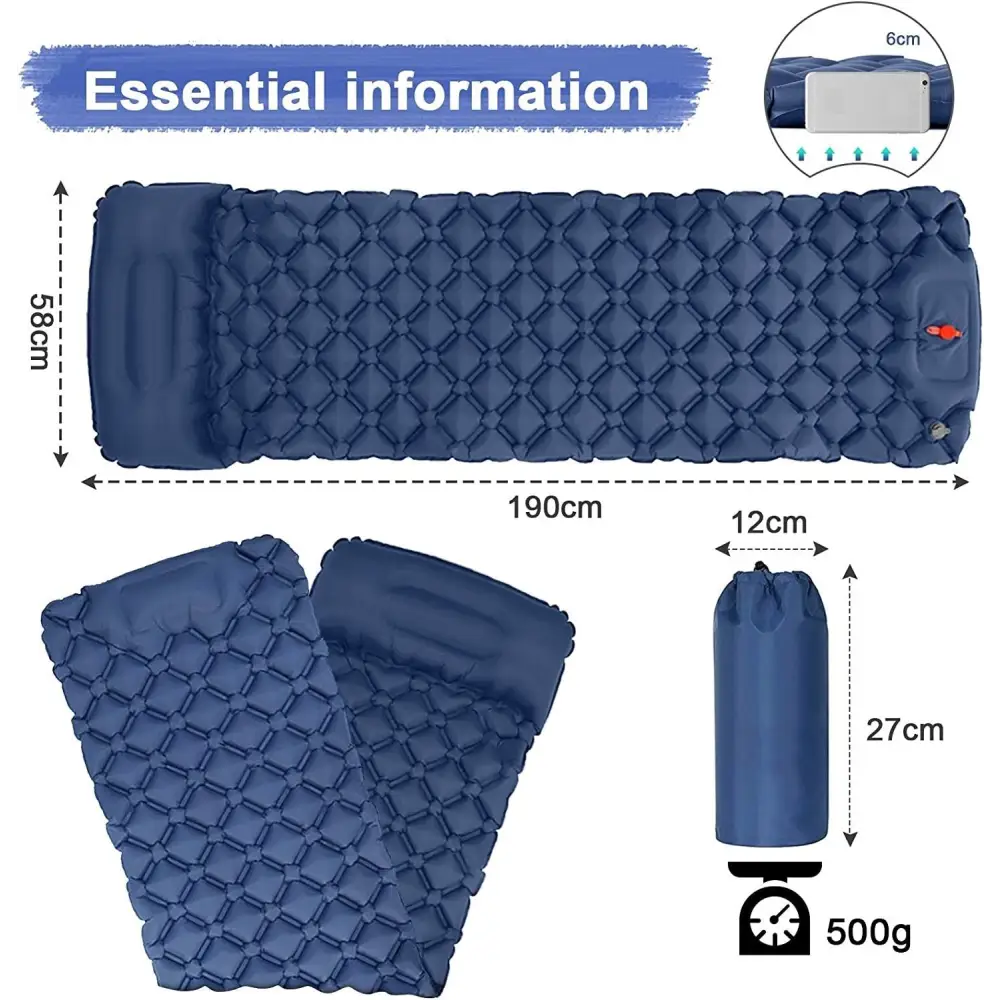 Ultralight Inflatable Camping Sleeping Pad with Pillow for Travelling and Hiking - Home & Garden > Inflatable Mattress