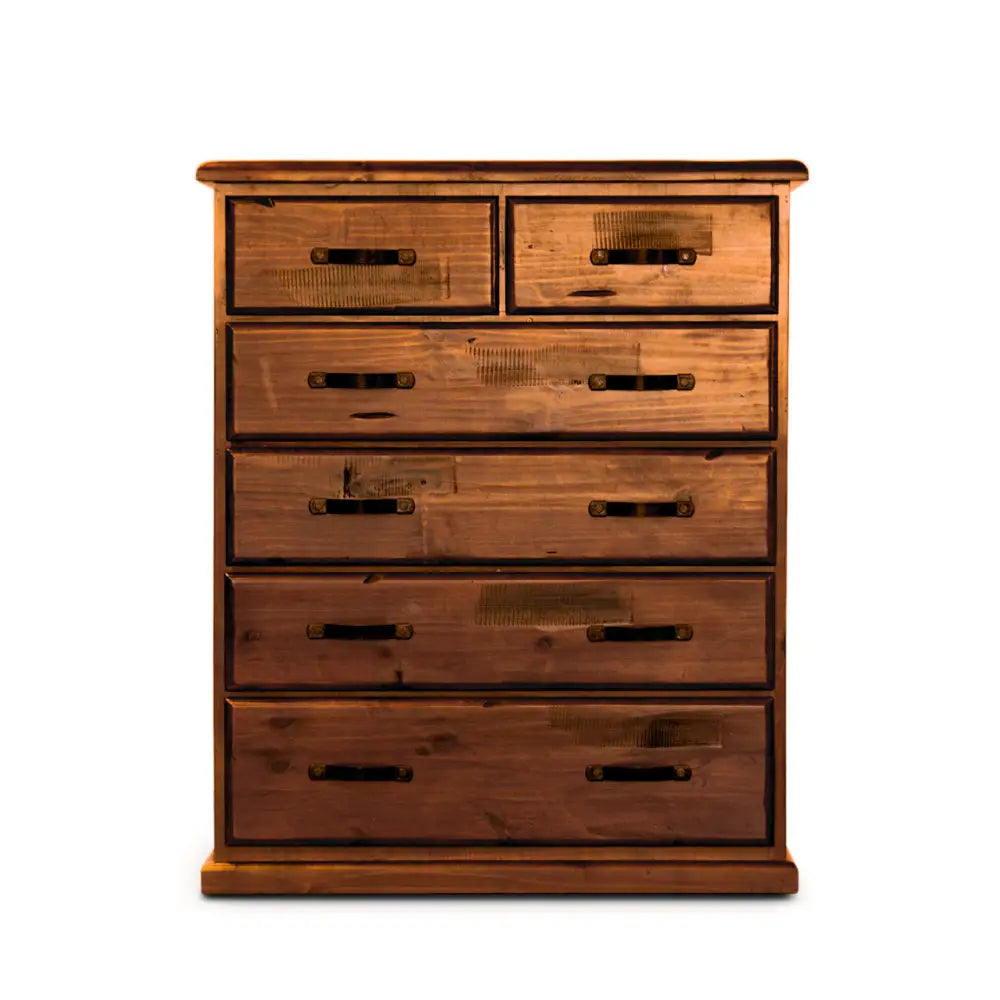 Umber Tallboy 6 Chest of Drawers Solid Pine Wood Storage - Dark Brown - Furniture > Bedroom