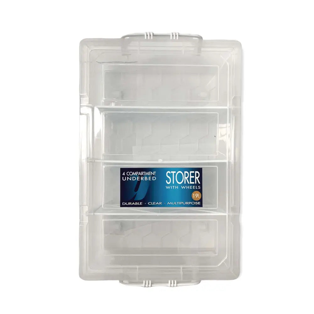 Under Bed 4 Compartment Storer with Wheels 19L Container Tub Storage Unit - Home & Garden > Storage