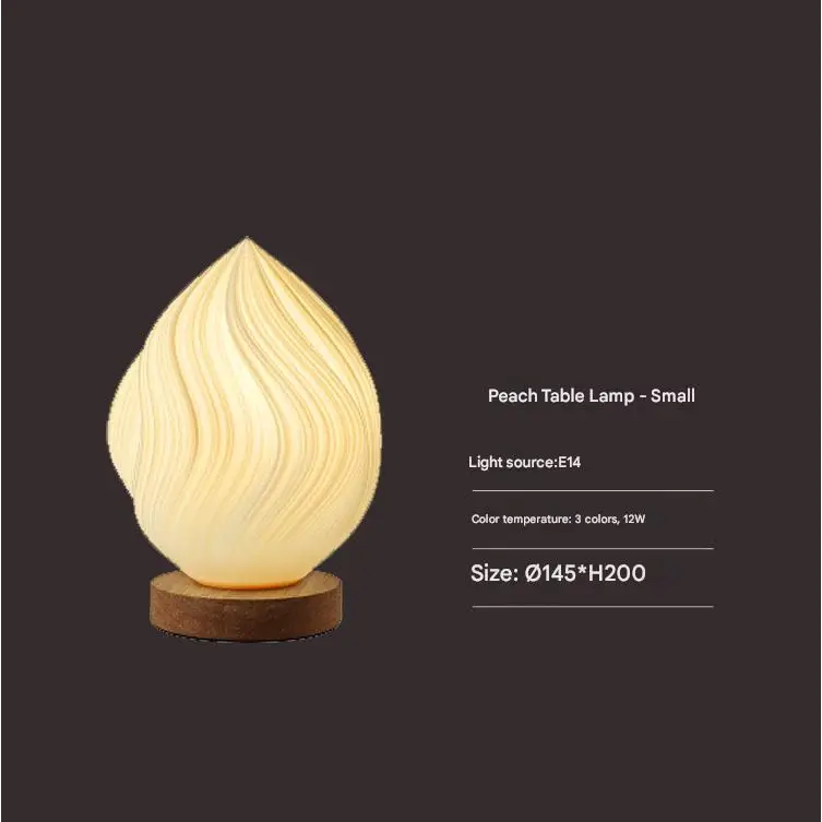 Unique Pleated Design Table Lamp - 3D Printed Washable Shade Wooden Base Adjustable LED (Small peach) - Home & Garden >