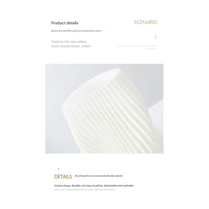 Unique Pleated Design Table Lamp - 3D Printed Washable Shade Wooden Base Adjustable LED (Six-star rotation) - Home &