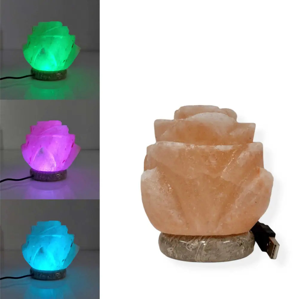 USB Colour Changing Salt Himalayan Lamp - Flower Shape Pink Rock LED Light - Home & Garden > Lighting > Table Lamps