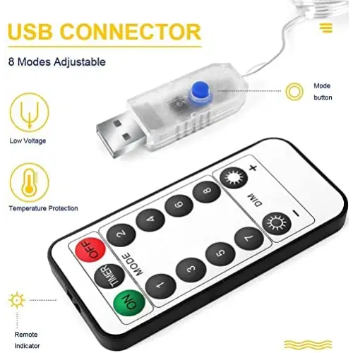 USB Powered 300 LED Curtain String Light with 8 Modes and Remote Control for Bedroom Party Wedding Decorations - Home &