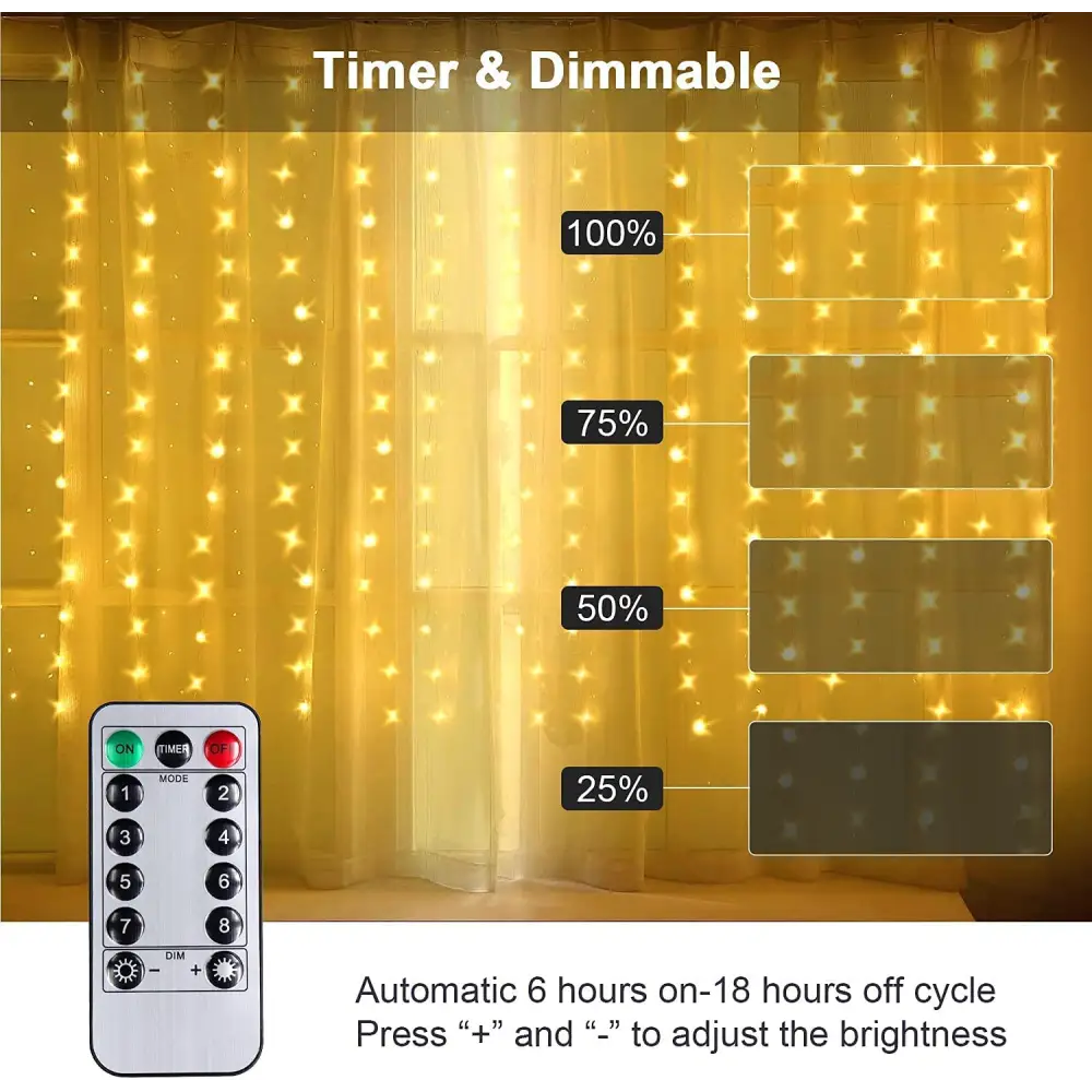 USB Powered 300 LED Curtain String Light with 8 Modes and Remote Control for Bedroom Party Wedding Decorations - Home &
