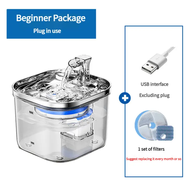 USB Powered Pet Water Fountain with Filter Starter Kit (2L Capacity) - Pet Care > Cat Supplies > Cat Bowls Feeders &
