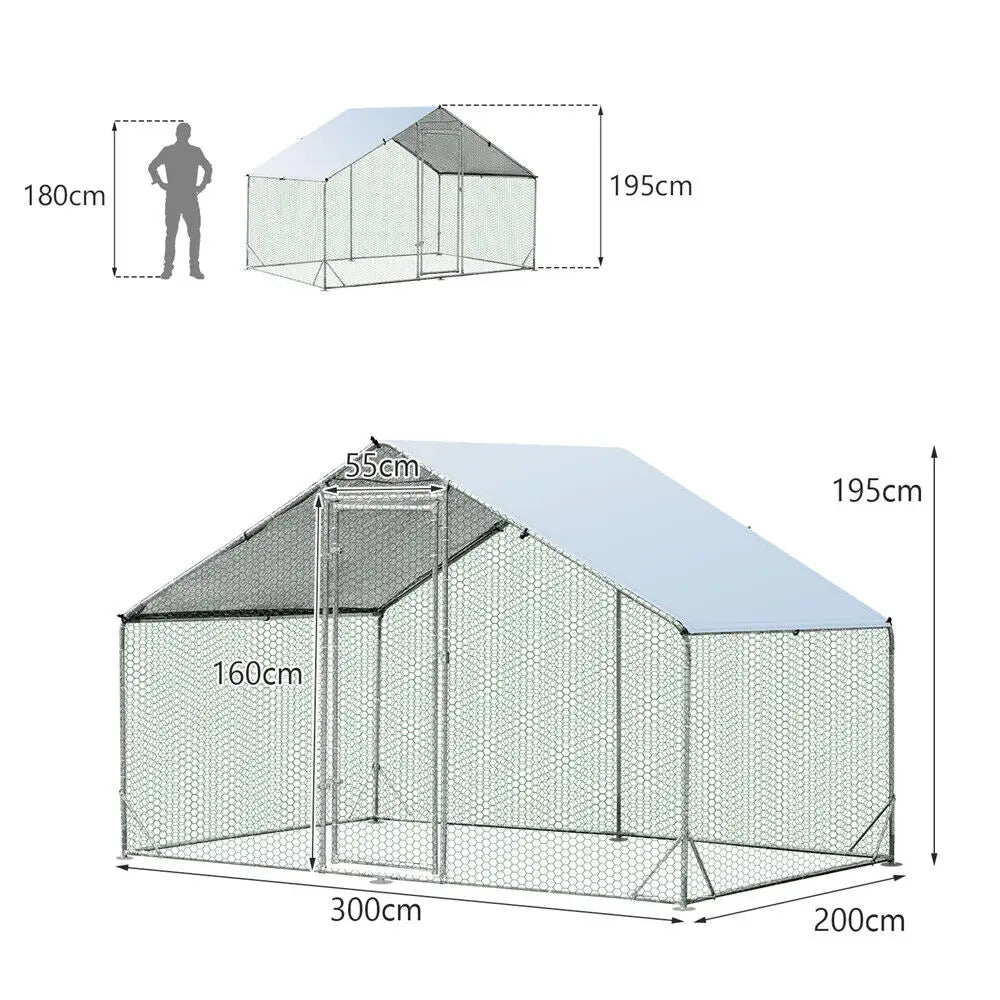 VaKa 3x2x1.95m Metal Walk-in Chicken Coop Rabbit Hutch Cage Hen House Chook Au - Pet Care > Coops & Hutches > Small