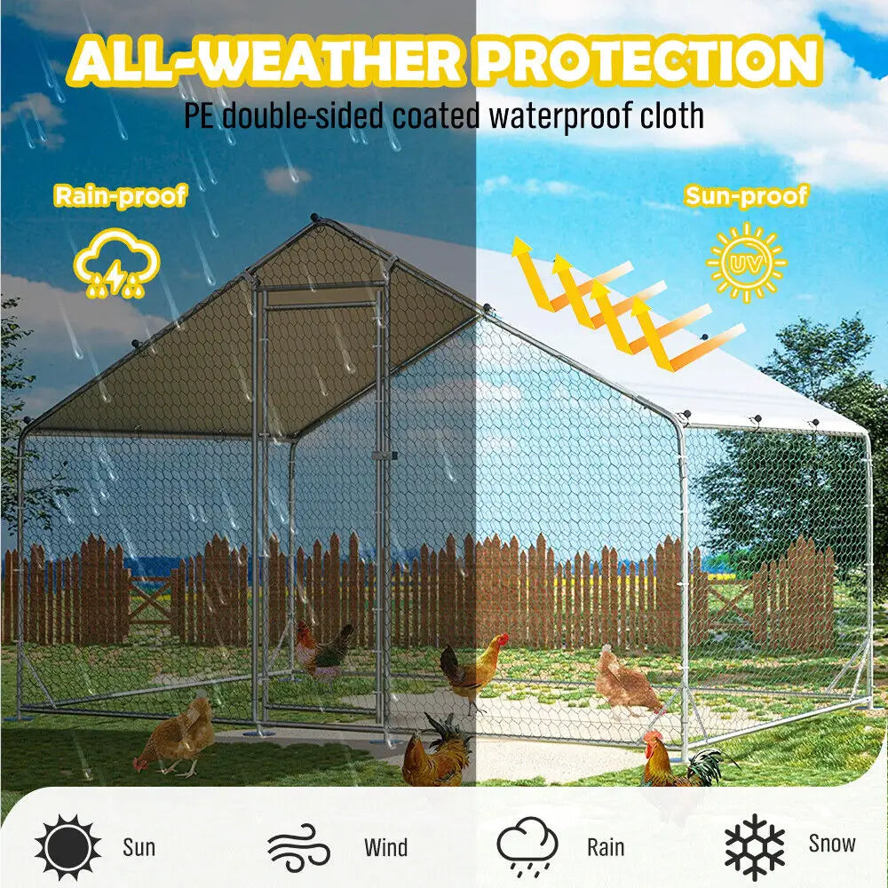 VaKa 3x2x1.95m Metal Walk-in Chicken Coop Rabbit Hutch Cage Hen House Chook Au - Pet Care > Coops & Hutches > Small