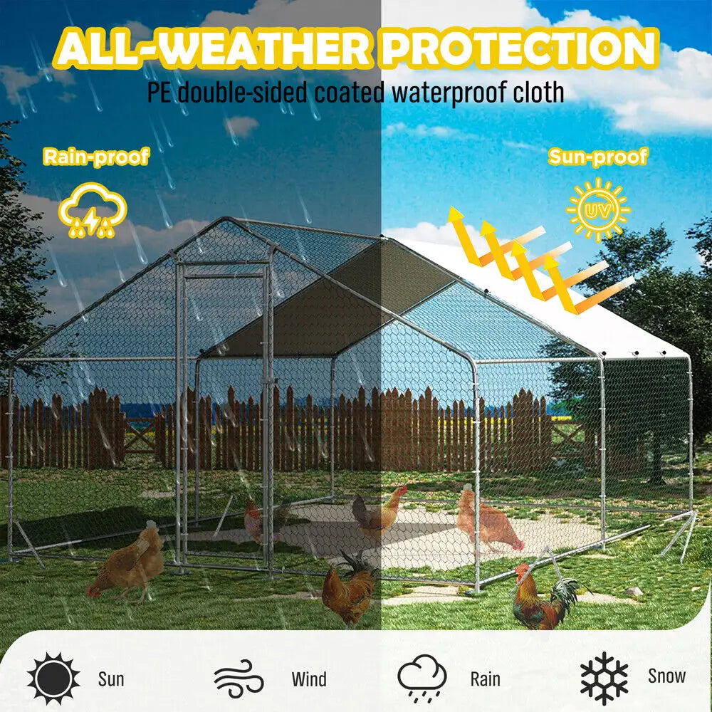 VaKa 3x4x1.95m Metal Walk-in Chicken Coop Rabbit Hutch Cage Hen House Chook Au - Pet Care > Coops & Hutches > Small