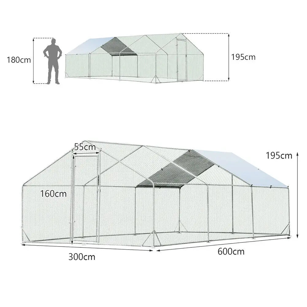 VaKa 3x6x1.95m Metal Walk-in Chicken Coop Rabbit Hutch Cage Hen House Chook Au - Pet Care > Coops & Hutches > Small