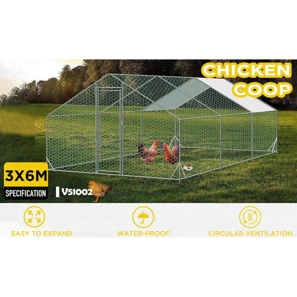 VaKa 3x6x1.95m Metal Walk-in Chicken Coop Rabbit Hutch Cage Hen House Chook Au - Pet Care > Coops & Hutches > Small