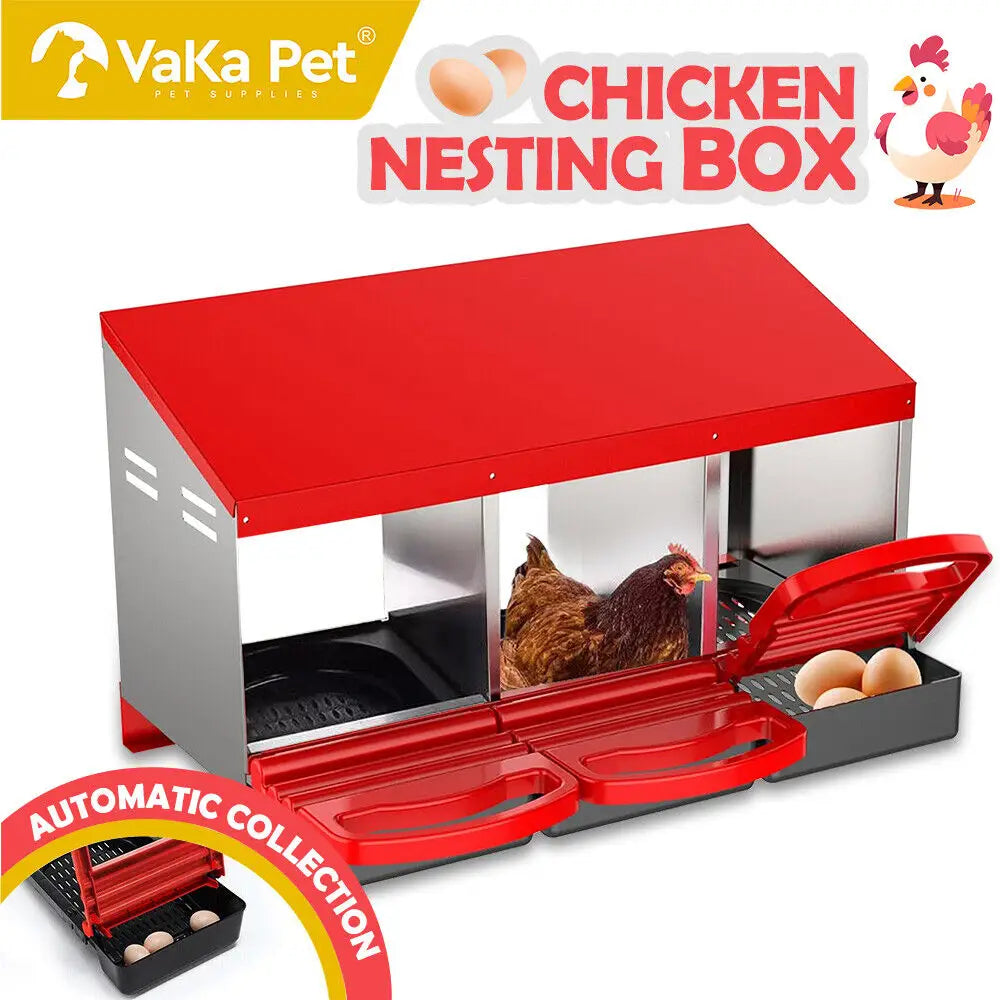 VaKa Chicken Hen Coop Hutch 3 Hole Inside Outside Roll Away Lay Egg Nesting Box - Pet Care > Coops & Hutches > Small