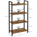 VASAGLE 4-Tier Bookshelf Storage Rack with Steel Frame for Living Room Office Study Hallway Industrial Style Rustic