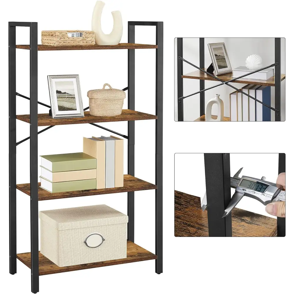 VASAGLE 4-Tier Bookshelf Storage Rack with Steel Frame for Living Room Office Study Hallway Industrial Style Rustic