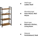 VASAGLE 4-Tier Bookshelf Storage Rack with Steel Frame for Living Room Office Study Hallway Industrial Style Rustic