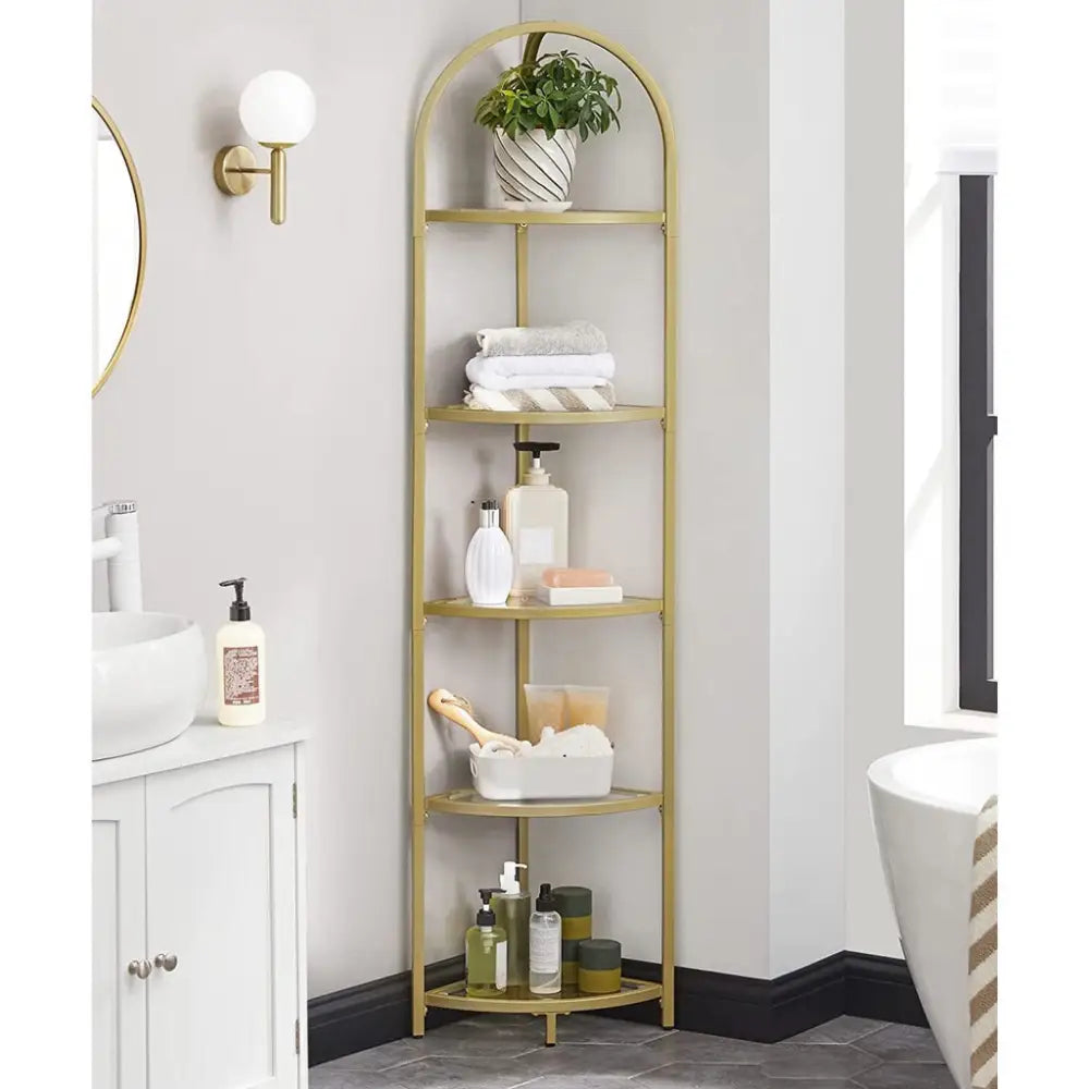 VASAGLE 5 Tier Corner Ladder Bookshelf Tempered Glass Modern Style Golden Color - Furniture > Living Room > Bookcases &