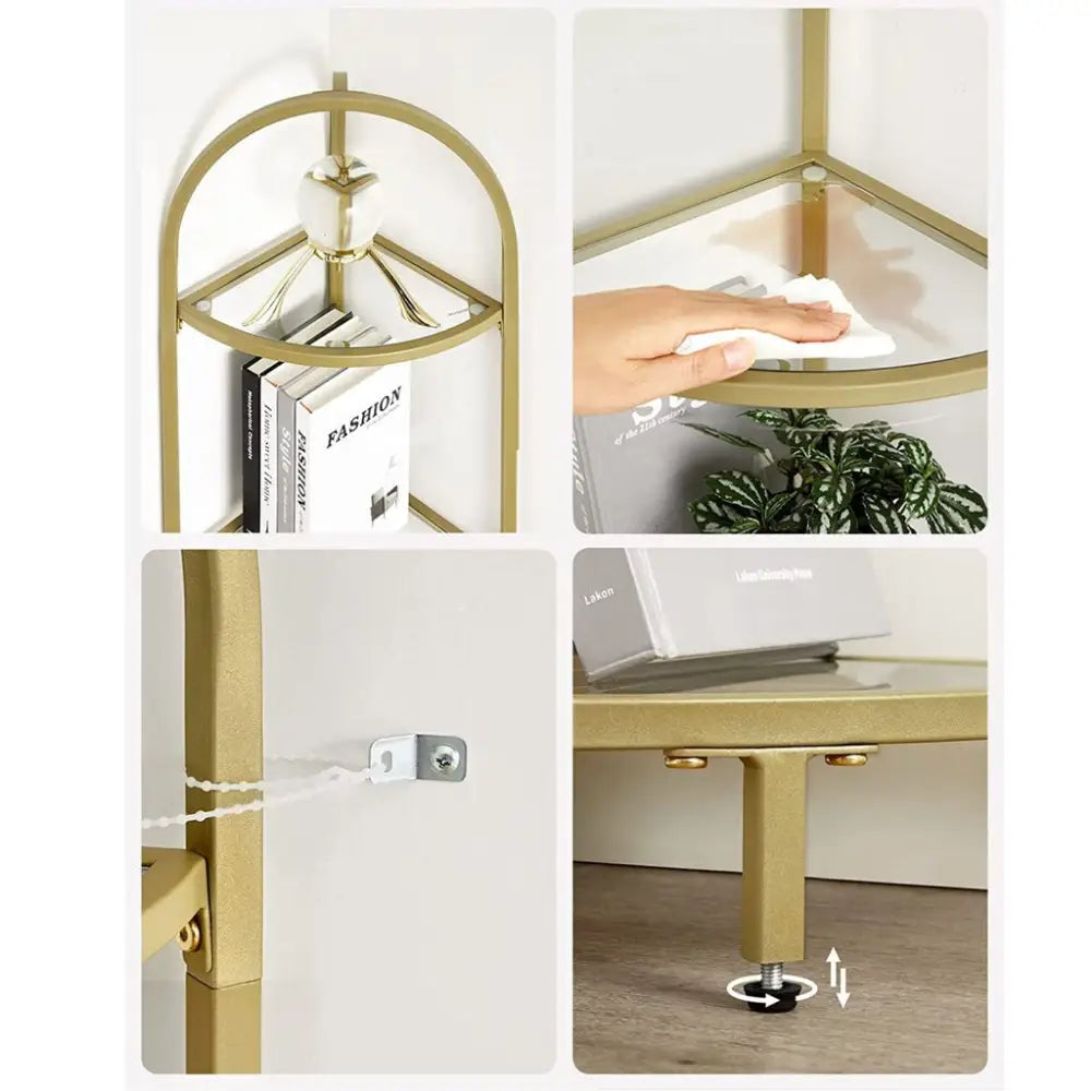VASAGLE 5 Tier Corner Ladder Bookshelf Tempered Glass Modern Style Golden Color - Furniture > Living Room > Bookcases &