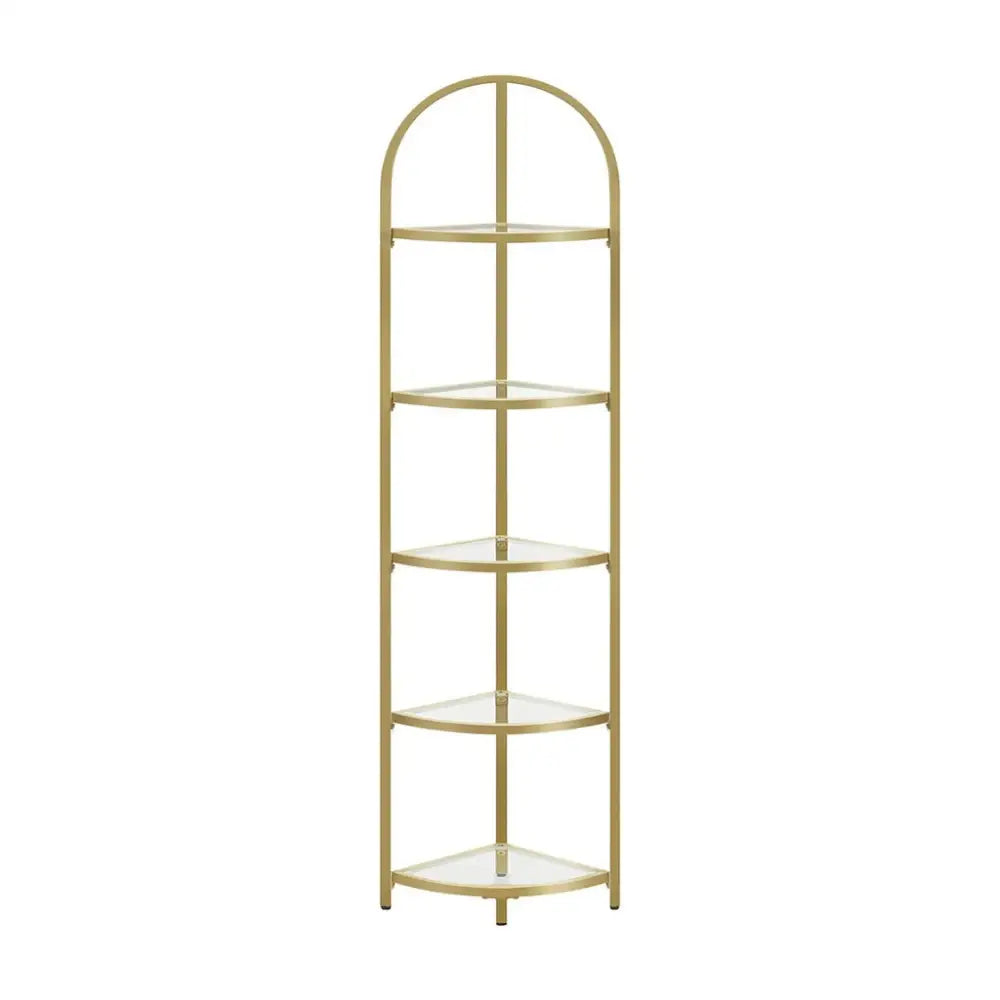 VASAGLE 5 Tier Corner Ladder Bookshelf Tempered Glass Modern Style Golden Color - Furniture > Living Room > Bookcases &