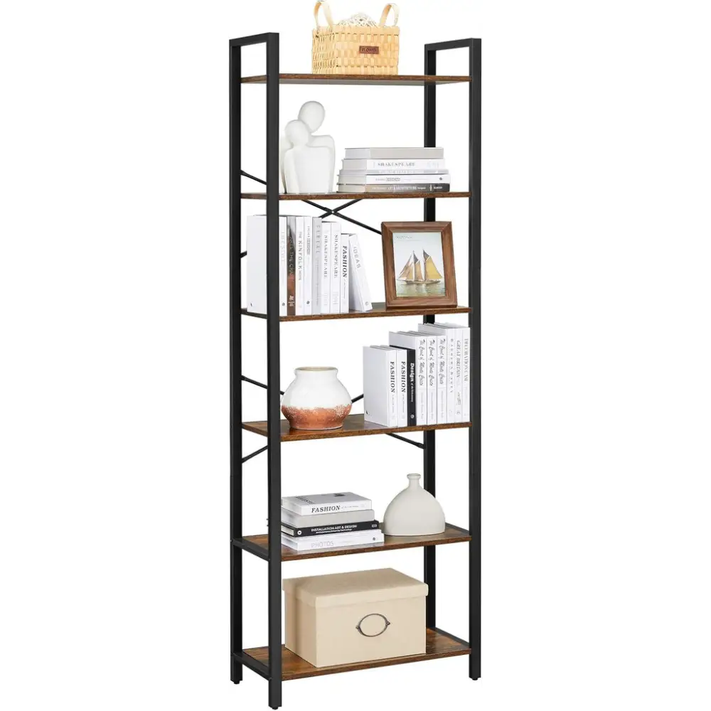 VASAGLE 6-Tier Bookcase Storage Shelf Industrial Design Vintage Brown Black - Furniture > Living Room > Bookcases &