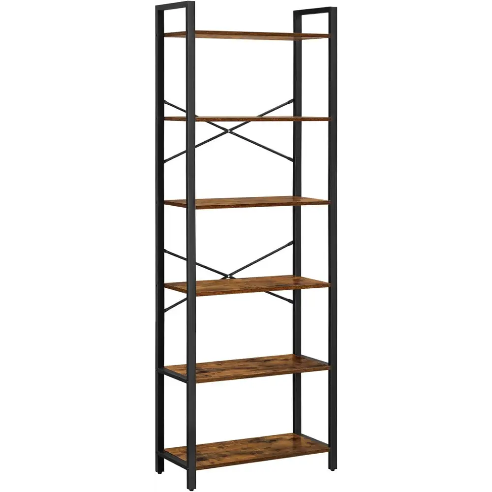 VASAGLE 6-Tier Bookcase Storage Shelf Industrial Design Vintage Brown Black - Furniture > Living Room > Bookcases &