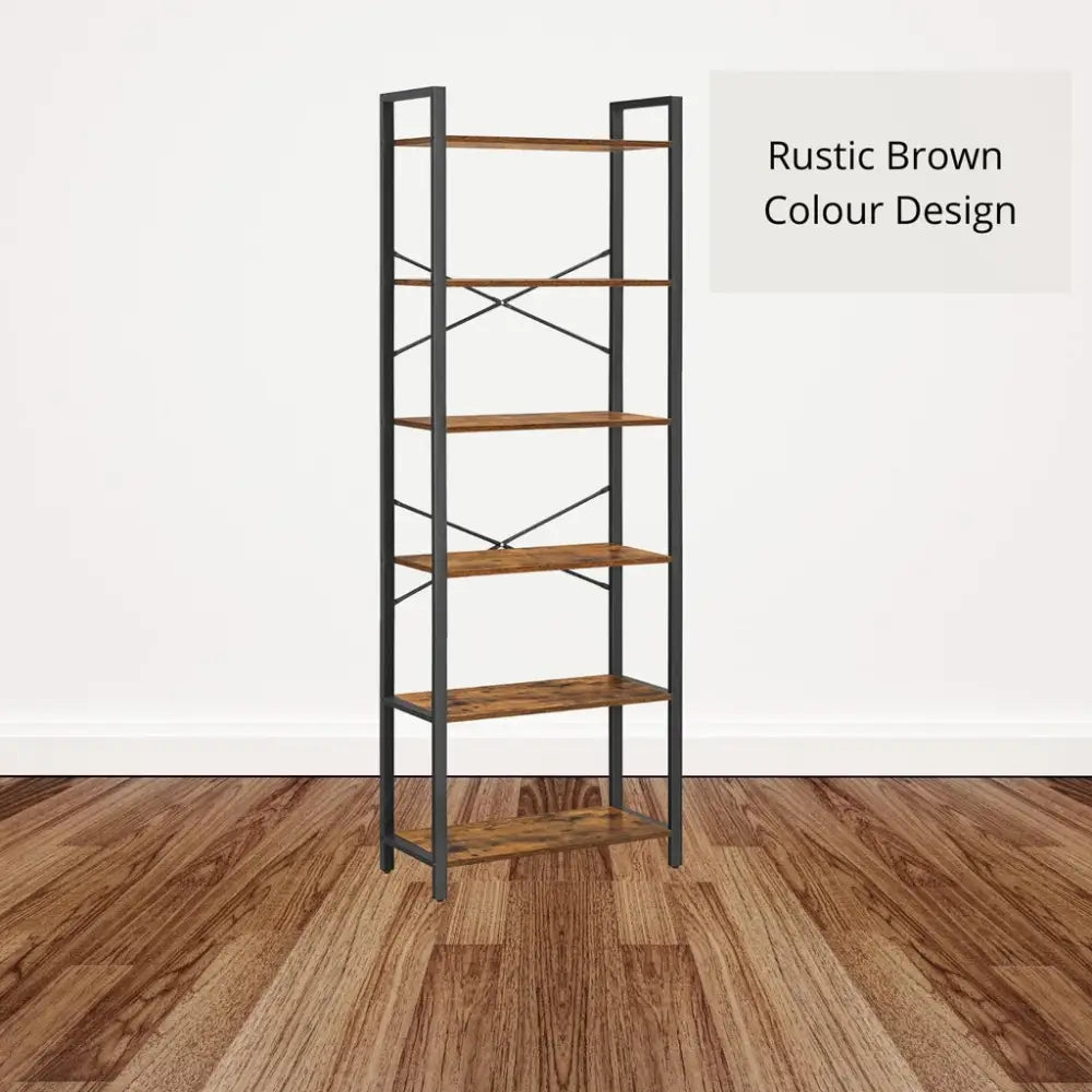VASAGLE 6-Tier Bookcase Storage Shelf Steel Frame for Living Room Study Office Hallway Industrial Design Vintage Brown