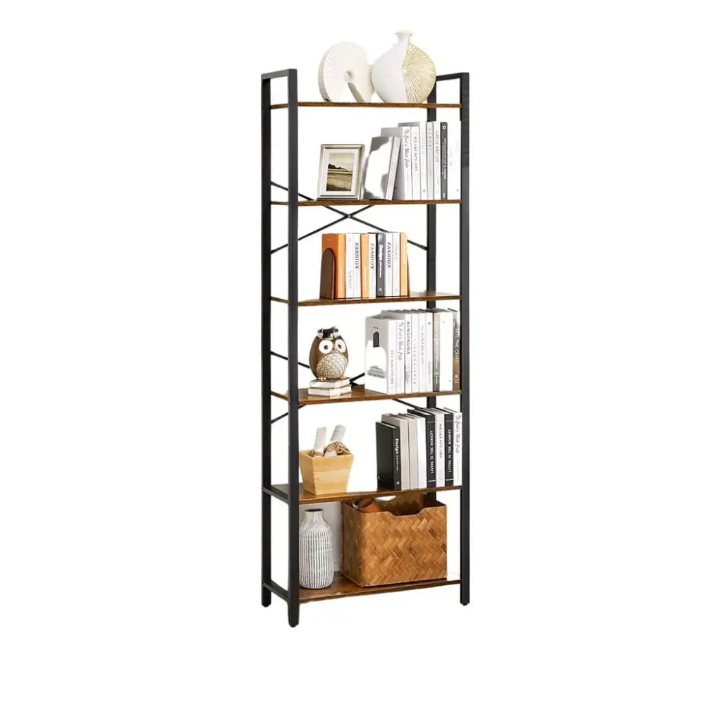 VASAGLE 6-Tier Bookcase Storage Shelf Steel Frame for Living Room Study Office Hallway Industrial Design Vintage Brown