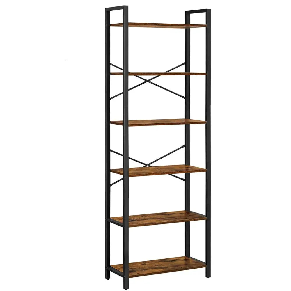 VASAGLE 6-Tier Bookcase Storage Shelf Steel Frame for Living Room Study Office Hallway Industrial Design Vintage Brown