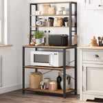 VASAGLE 6 Tier Storage Shelves with 6 Hooks Rustic Brown and Black KKS019B01 - Furniture > Living Room