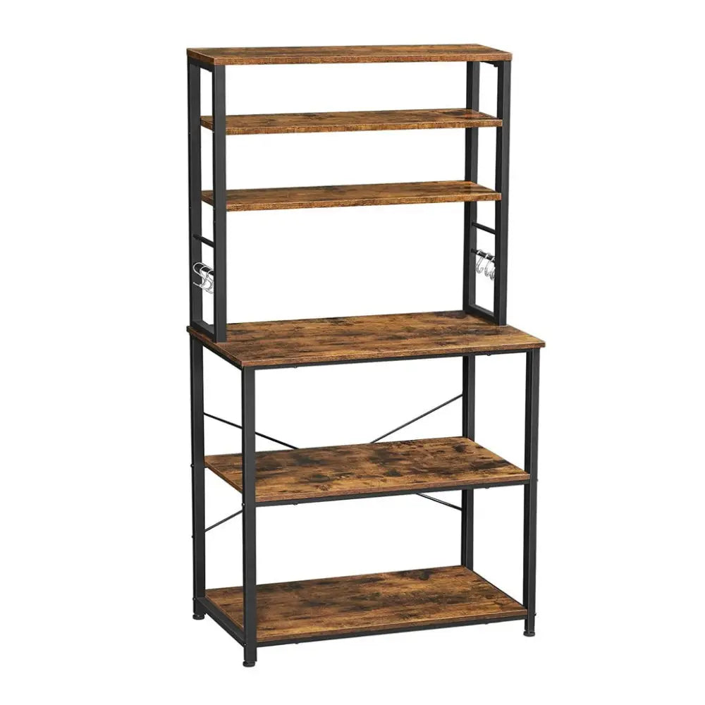 VASAGLE 6 Tier Storage Shelves with 6 Hooks Rustic Brown and Black KKS019B01 - Furniture > Living Room