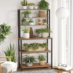 VASAGLE 6 Tier Storage Shelves with 6 Hooks Rustic Brown and Black KKS019B01 - Furniture > Living Room