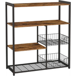 VASAGLE Baker’s Rack Kitchen Island with 2 Metal Mesh Baskets Shelves and Hooks Industrial Style Rustic Brown KKS96X