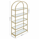 VASAGLE Bookshelf 5 Tier Tempered Glass with Gold Metal Frame LGT050A01 - Furniture > Living Room