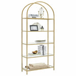 VASAGLE Bookshelf 5 Tier Tempered Glass with Gold Metal Frame LGT050A01 - Furniture > Living Room