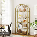 VASAGLE Bookshelf 5 Tier Tempered Glass with Gold Metal Frame LGT050A01 - Furniture > Living Room
