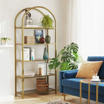 VASAGLE Bookshelf 5 Tier Tempered Glass with Gold Metal Frame LGT050A01 - Furniture > Living Room
