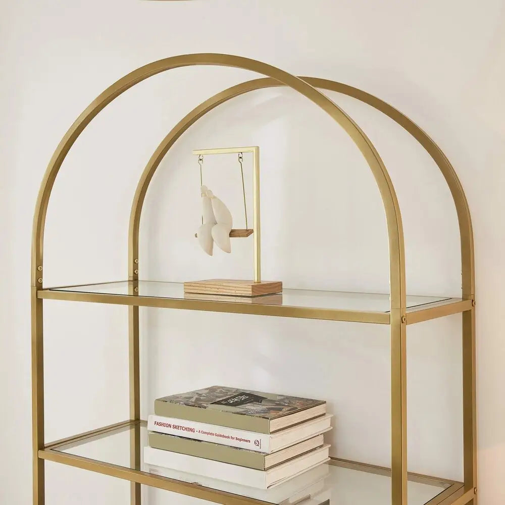 VASAGLE Bookshelf 5 Tier Tempered Glass with Gold Metal Frame LGT050A01 - Furniture > Living Room