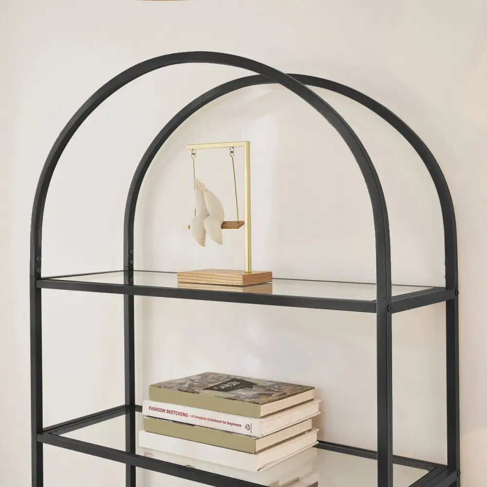 VASAGLE Bookshelf 5 Tier Tempered Glass with Metal Frame Black - Furniture > Living Room > Bookcases & Shelves