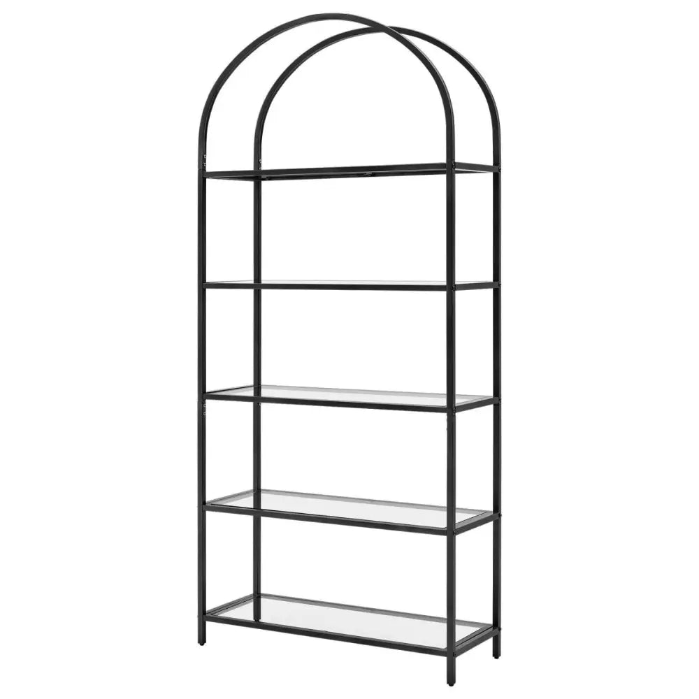 VASAGLE Bookshelf 5 Tier Tempered Glass with Metal Frame Black - Furniture > Living Room > Bookcases & Shelves
