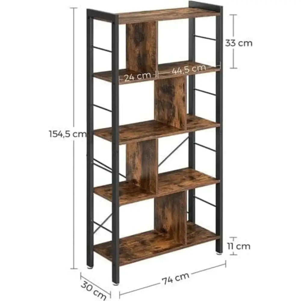 VASAGLE Bookshelf Rustic Brown and Black - Furniture > Living Room > Bookcases & Shelves