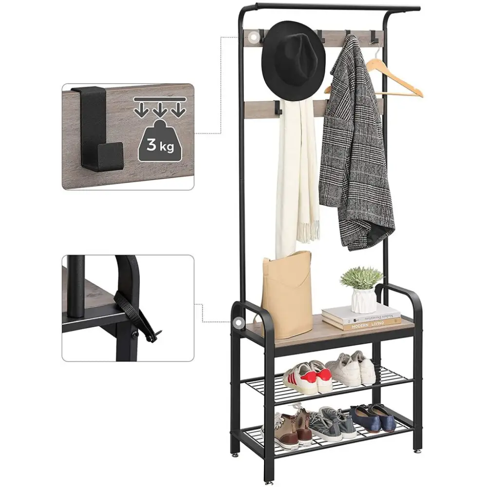 VASAGLE Coat Rack Stand Greige and Black HSR40MB - Furniture > Living Room