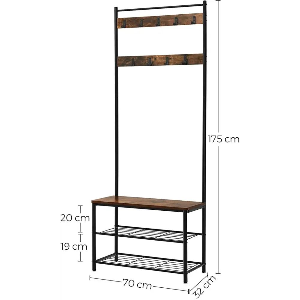 VASAGLE Coat Rack Stand Height 175 cm Rustic Brown HSR41BX - Furniture > Living Room