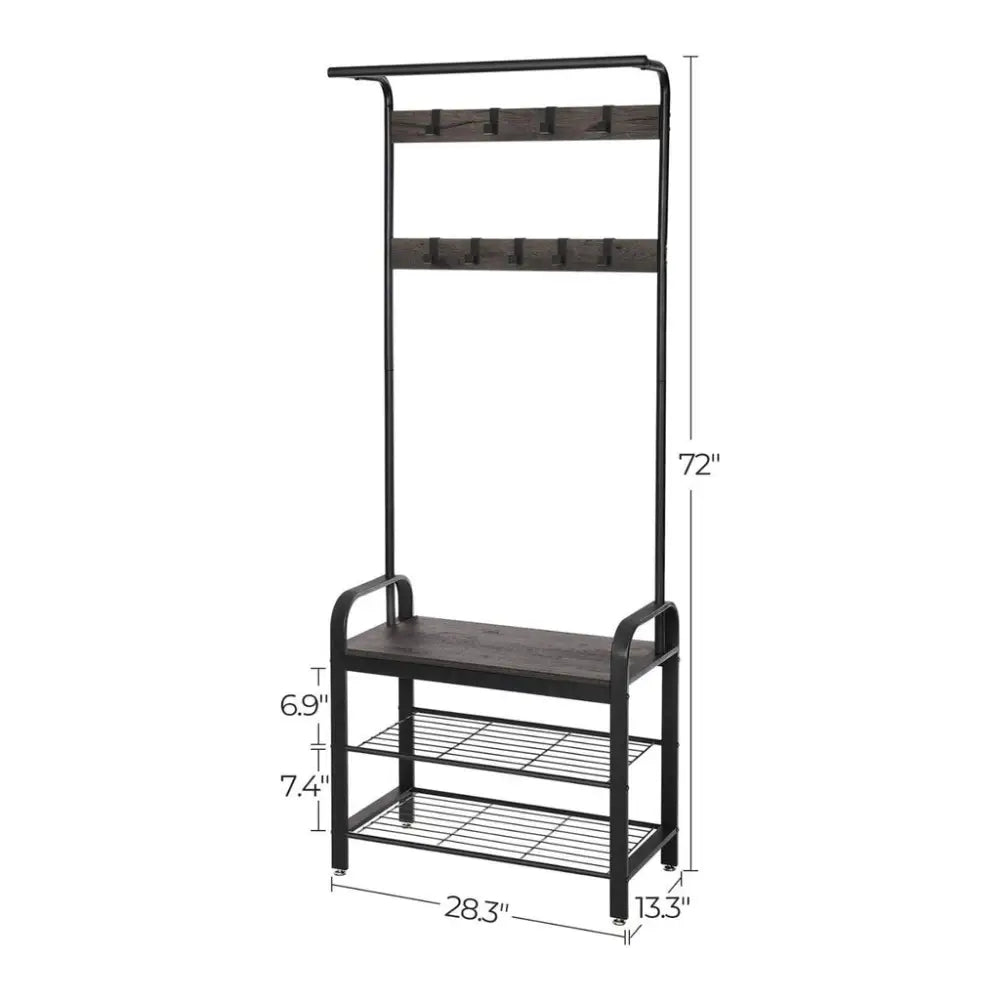 VASAGLE Coat Rack Stand Height 183 cm Hazelnut Brown and Black HSR040B04 - Furniture > Living Room