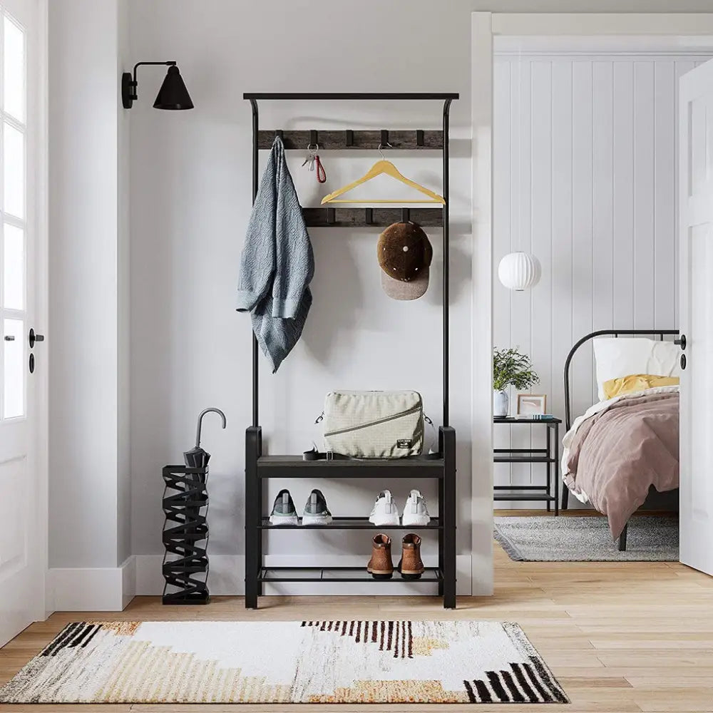VASAGLE Coat Rack Stand Height 183 cm Hazelnut Brown and Black HSR040B04 - Furniture > Living Room